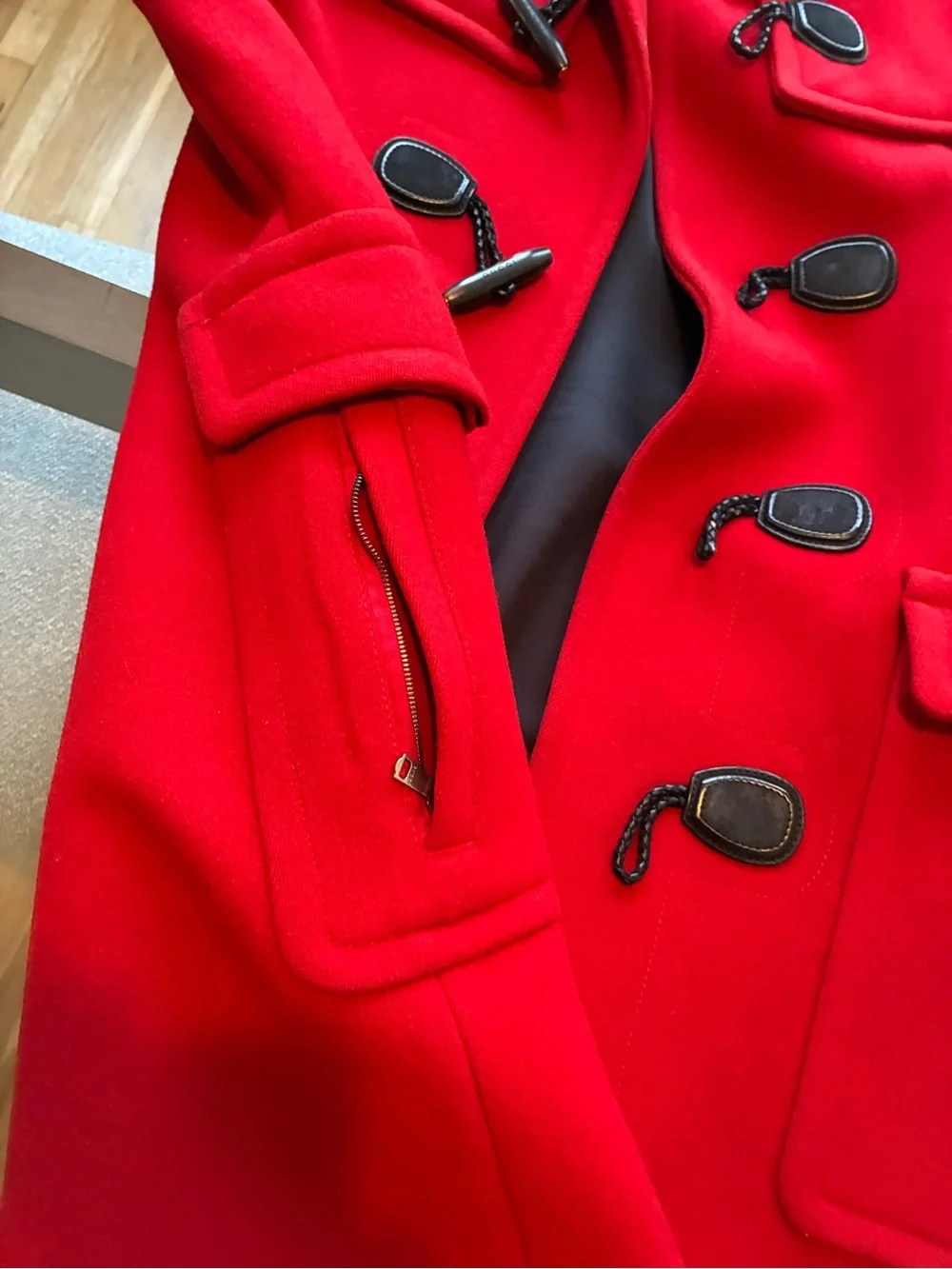 Gucci Red Wool-Blend Coat with Black Toggle Accents